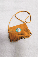 Female Genuine Leather Bohemian Handbag Natural Fringes Tribal Boho Chic Messenger Bag