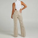 Green Flared Sequin Pants Women Autumn Wide Leg Loose Trousers Sequin Pants For Women Long