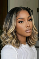 7x5 Lace Black With Blonde Highlights Face-framing Layers Wavy Bob Human Hair Wig