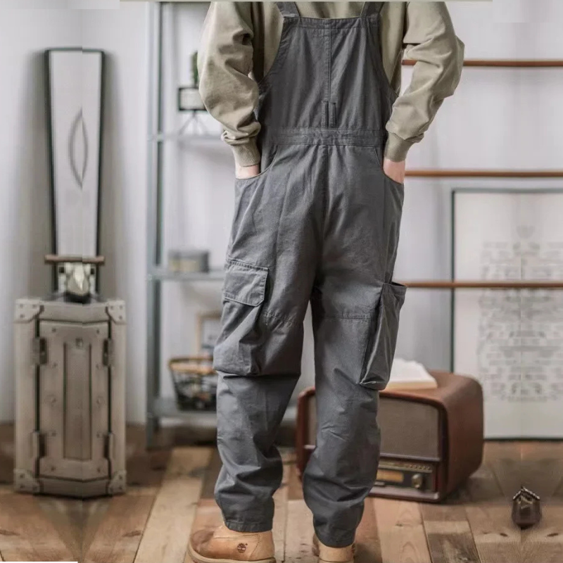Straight Tube Multi Pocket Work Overalls Men Hip-hop Jumpsuit Couple Suspender Pants