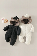 0-2 Y Baby Clothes Fur Lining Boys Rompers Fur Hoodie Girls Jumpsuit Thicken Fleece Toddler Outfit