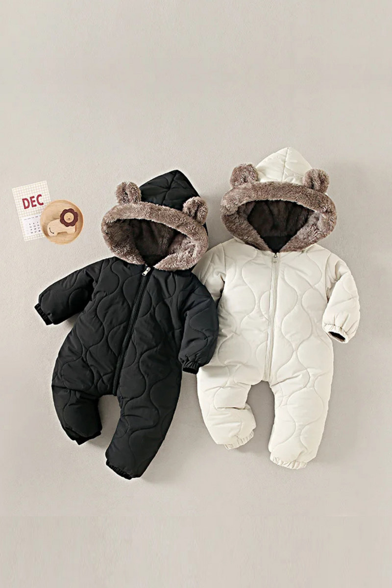 0-2 Y Baby Clothes Fur Lining Boys Rompers Fur Hoodie Girls Jumpsuit Thicken Fleece Toddler Outfit