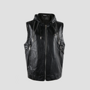 Spring Autumn Luxury Elegant Cool Leather Vest for Men with Hood Zipper Jacket