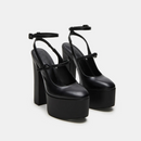 Platform Round Toe Solid Sandals Block High Heels Double Strap Buckles Women Stilettos Summer