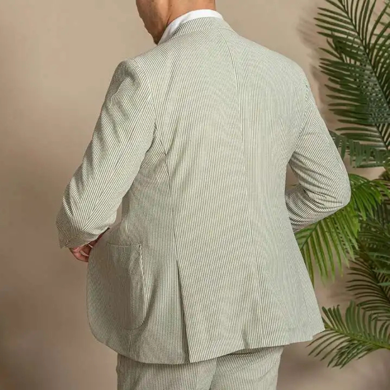 Suit Summer Men Tuxedo Suit British Seersucker Suit Shorts 2-piece Set