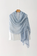 Blue and white striped shawl on a mannequin against a white background, Obroi