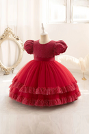 Elegant Girl Dresses Puff Sleeve Kid's Christmas Party Gown Children's Princess Layered Frocks 2 to 8 10 Years