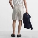 Mens Casual Striped Shorts Drawstring Linen Knee Length Straight Trousers Breathable Summer Streetwear Fashion Sweatpants Male