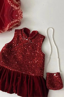 Girls Red Dress Autumn/Winter Children's Sparkling Velvet Dress Cheongsam Christmas Dress