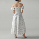 Spliced Elastic Elegant Dresses for Women Square Collar Puff Sleeve Dress Female