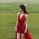 Dress for Women Holiday Flowy V-neck Sleeveless Split Maxi Long Summer Clothes