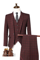 Suit Blazer Vest Trousers Man Elegant Gentleman Plaid Slim Casual Formal Suit 3-piece