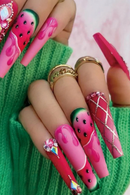 Long French Press on Nails Glossy Acrylic Nails Coffin Design Artificial Nail