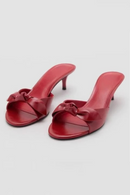 Elegant Red Heel Slippers Women Round Toe Thin Heel Slide Sandals Open Toe Designer Shoes
