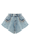 Women Ruffled Hem Casual Denim Shorts Personality Jeans