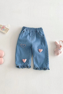 Spring Kids Jeans 0-5T Baby Cute Three Dimensional Love Trousers Children Girls Thin Denim Blue Pants