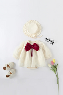 Autumn Baby Girls Bodysuit with Hat 0-24M Infant Big Bow Long Sleeve One Piece Floral Mesh Dress Toddler Clothes