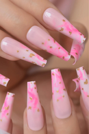 Acrylic Nails Coffin Pink Press-on Rose Flowers Fake Nails Ballerina Gel False Nails Tips