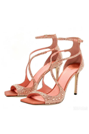 Women's Shiny Rhinestone Slim Heel Sandals – Glamorous Party & Wedding Shoes