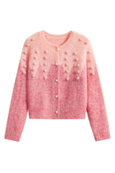 Elegant Sweet Pink Cardigan Women Cute Knitted Sweaters Chic Pearls Jacket Tops