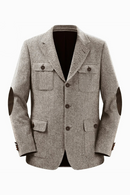 Gray blazer with elbow patches on a white background, Obroi