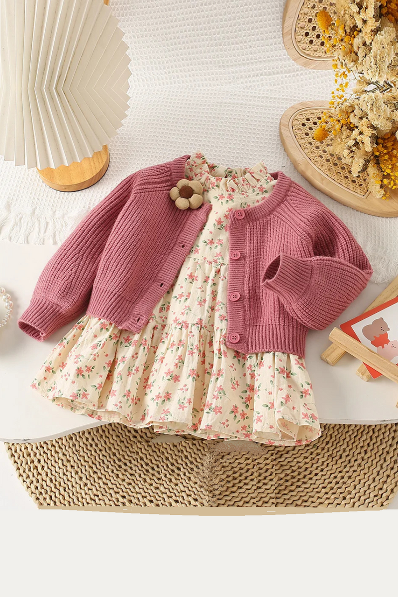 Autumn Kids Dress 2-6T Sweet Floral Girls Long-sleeved Dress Loose Children  Sweater