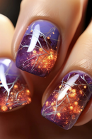 Nails Press on Short Square Head False Nail Starlit Sky Design Artifical Full Cover Nail Tips Gradient