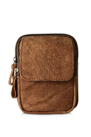 Brown leather pouch with a zipper on a white background, Obroi