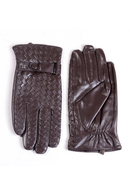 Men's Leather Winter Warm Formal Woven Design Classical Driving Riding Touch Screen Short Gloves