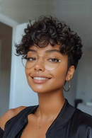 Black Layered Curly Pixie Wigs Human Hair Natural Realistic Tangle Free Pre Plucked For Women