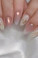 Nails with decorative designs on a white fabric background, Obroi