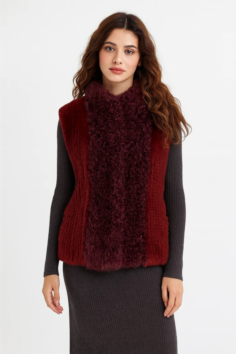 Fur vest with wool front and black warm