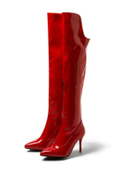 Leather Thigh High Boots Women Thin Stiletto Heel Warm Lady Winter Pointed Toe Zipper Over Knee Boots