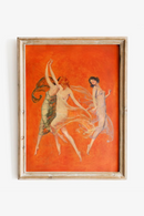 Framed artwork of two nude figures on an orange background, Obroi