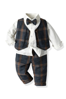 Spring Toddler Boys Plaid Clothes Baby Formal Party Costume Vest Shirt Pants 3 Pieces Infant Kids Fall Outerwear Set 1-7 Years