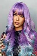 Blonde Unicorn Long Wavy Wig Ombre Purple to Blue for Woman Cosplay Halloween Wigs Heat Bangs Hair