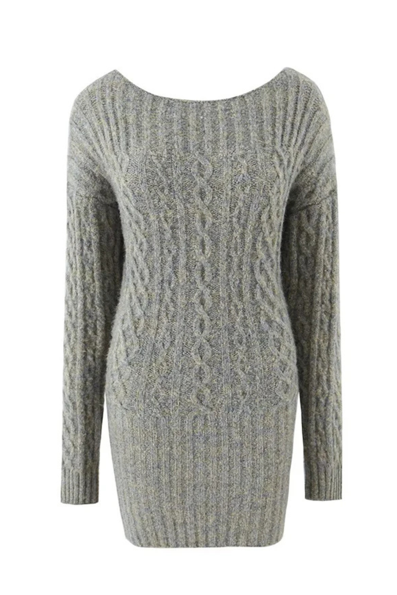 Women Off Shoulder Twist Sweater Dress Long Sleeve Package Hip Short A