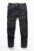 Men Genuine Leather Motorcycle Biker Pants Slim Fit Suede Leather Riding Trousers Casual Straight Pants