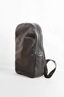 Black leather crossbody bag on a white background, Obroi