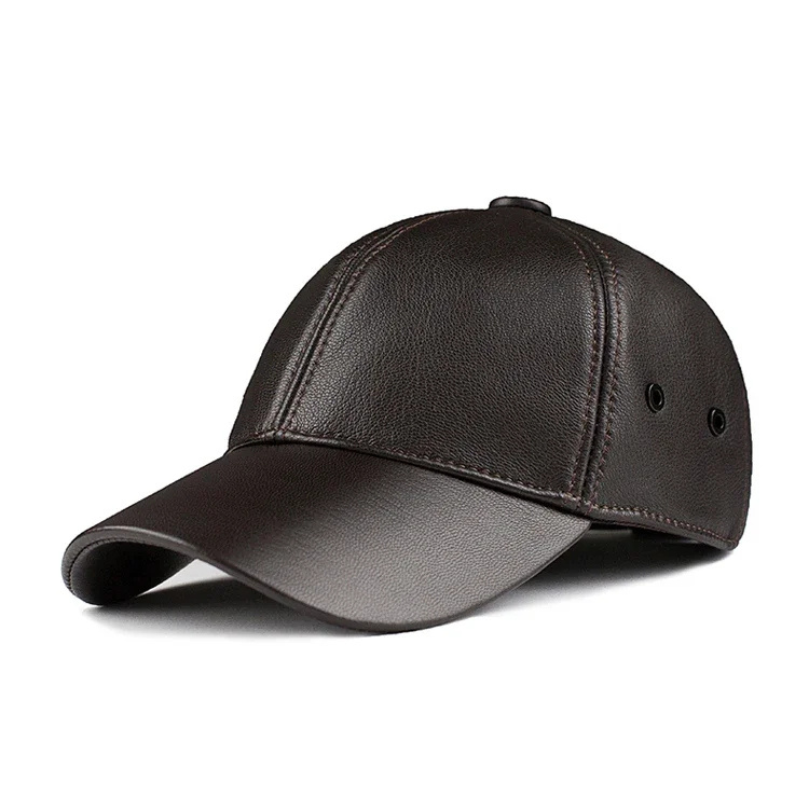 Men Golf Genuine Leather Baseball Hat Male Winter Wear Baseball Caps Adjustable