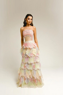 Pastel Rainbow Prom Dresses Strapless Evening Dress Layered Dress