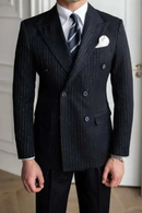 Metallic Stripe Business Formal Casual Double Breasted Dress Suit 2 Piece Suit For Men