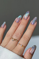 24Pcs Design Press on Nails Butterfly Pattern Wearable Manicure Tips Mid-length Almond Nail