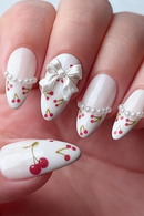24PCS Almond False Nails White French Edge Small Fresh Press on Nails Pearl Bow Design Nails Wearable