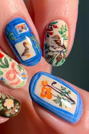 24PCS Retro Flowers Press on Nails Cute Gentle Removable Nails Artistic Literature and Art Style