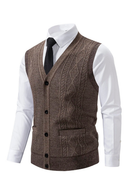 Men's V-Neck Knit Vest, Slim Fit Sleeveless Sweater Waistcoat, Solid Color Smart Casual Pullover for Fall and Winter
