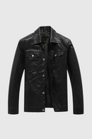 Black leather jacket on a light gray background, Obroi