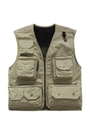 Beige vest with multiple pockets on a white background, Obroi
