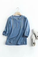 Summer embroidery denim blouse women casual denim tops and blouses