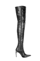 Black knee-high boot with a high heel on a white background, Obroi
